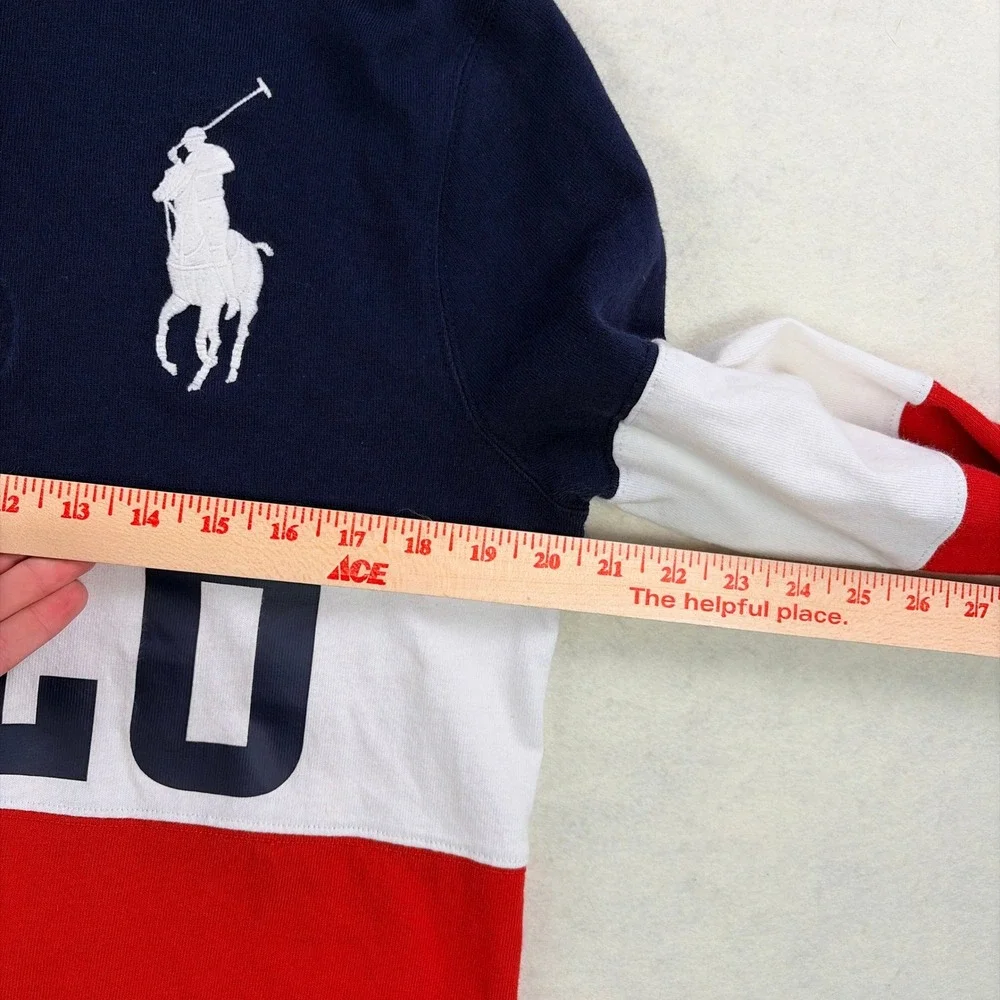 Polo Ralph Lauren Mens Custom Slim Fit Rugby Shirt Navy Red White Large Pony M